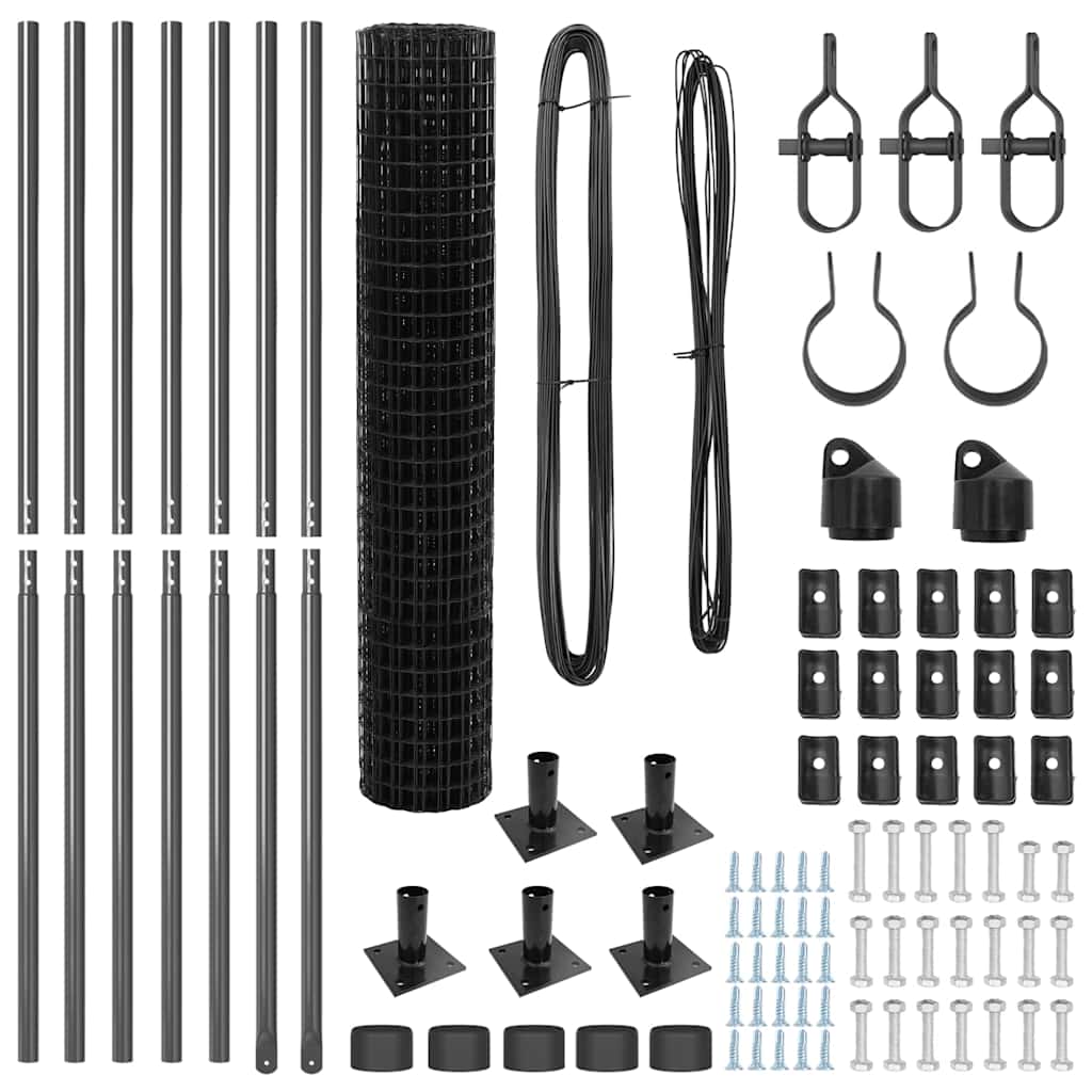 Zaun mit Pfosten Grau 1,5 x 10 m Stahl