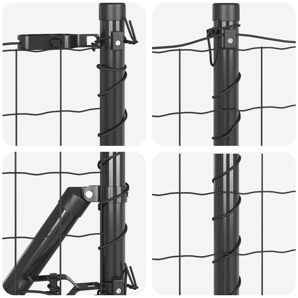 Zaun mit Pfosten Grau 1 x 25 m Stahl