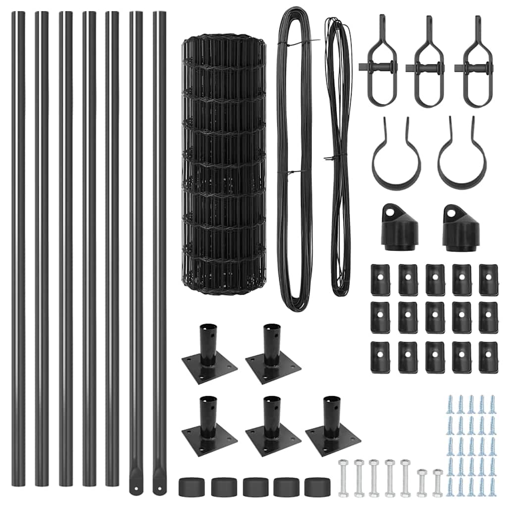 Zaun mit Pfosten Grau 0,6 x 10 m Stahl