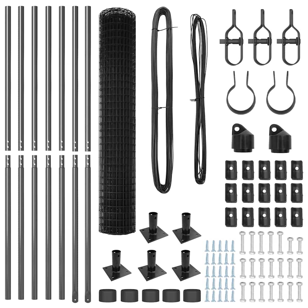 Zaun mit Pfosten Grau 1,5 x 10 m Stahl