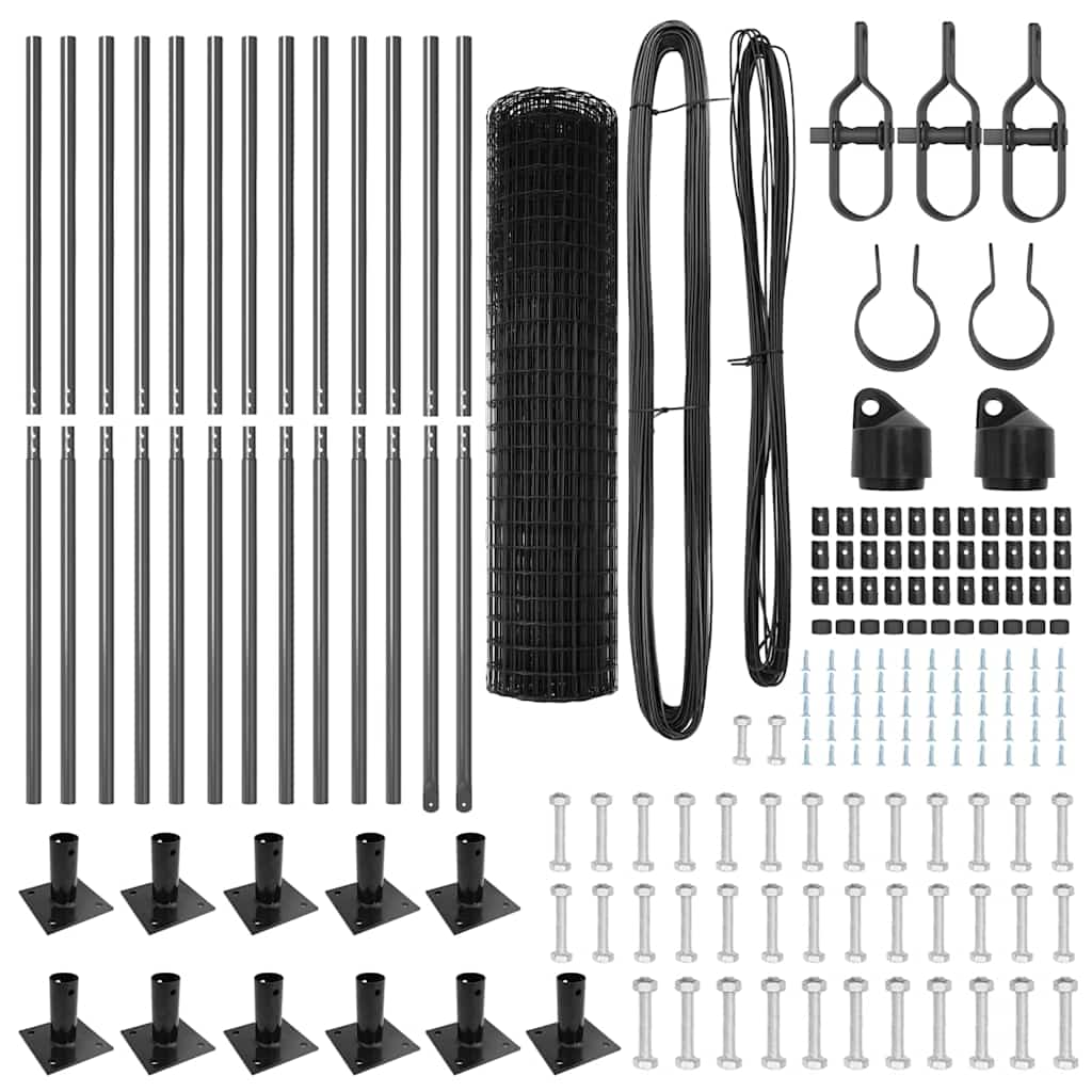 Zaun mit Pfosten Grau 1,2 x 25 m Stahl