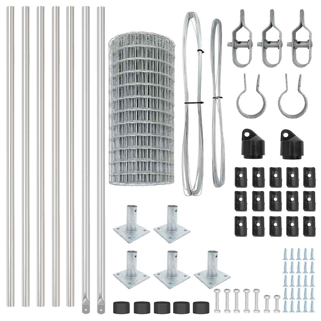 Zaun mit Pfosten Silber 0,6 x 10 m Stahl
