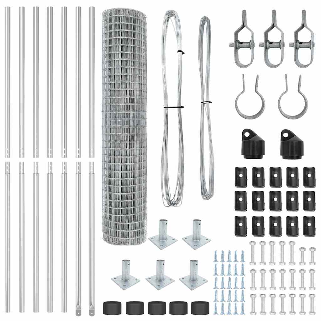 Zaun mit Pfosten Silber 1,5 x 10 m Stahl