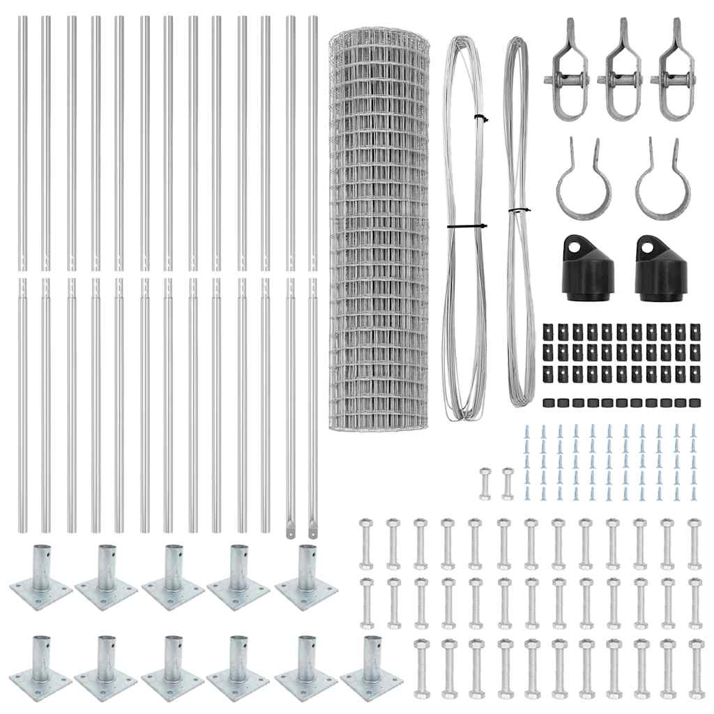Zaun mit Pfosten Silber 1,2 x 25 m Stahl