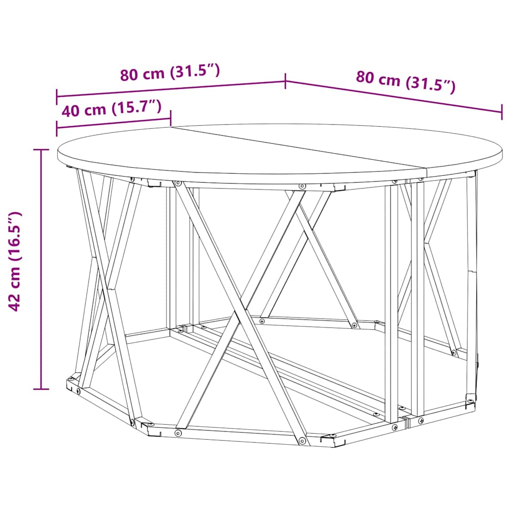 Couchtisch Grau Sonoma 80 x 80 x 42 cm Ingenieurholz und Stahl