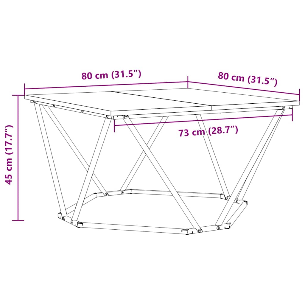Couchtisch Räuchereiche 80 x 80 x 45 cm Ingenieurholz und Stahl