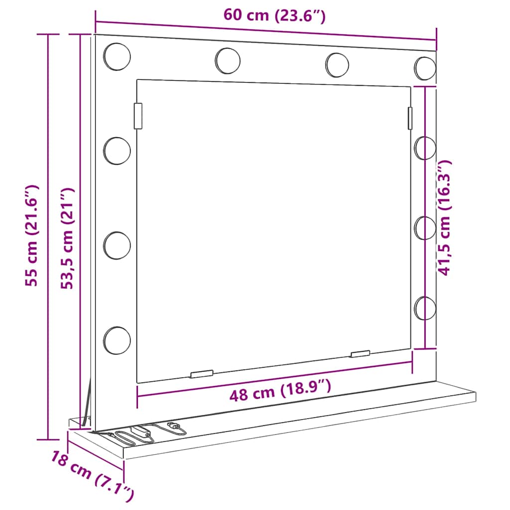 Kosmetikspiegel Altholz 60 x 55 x 18 cm Holzwerkstoff und Glas