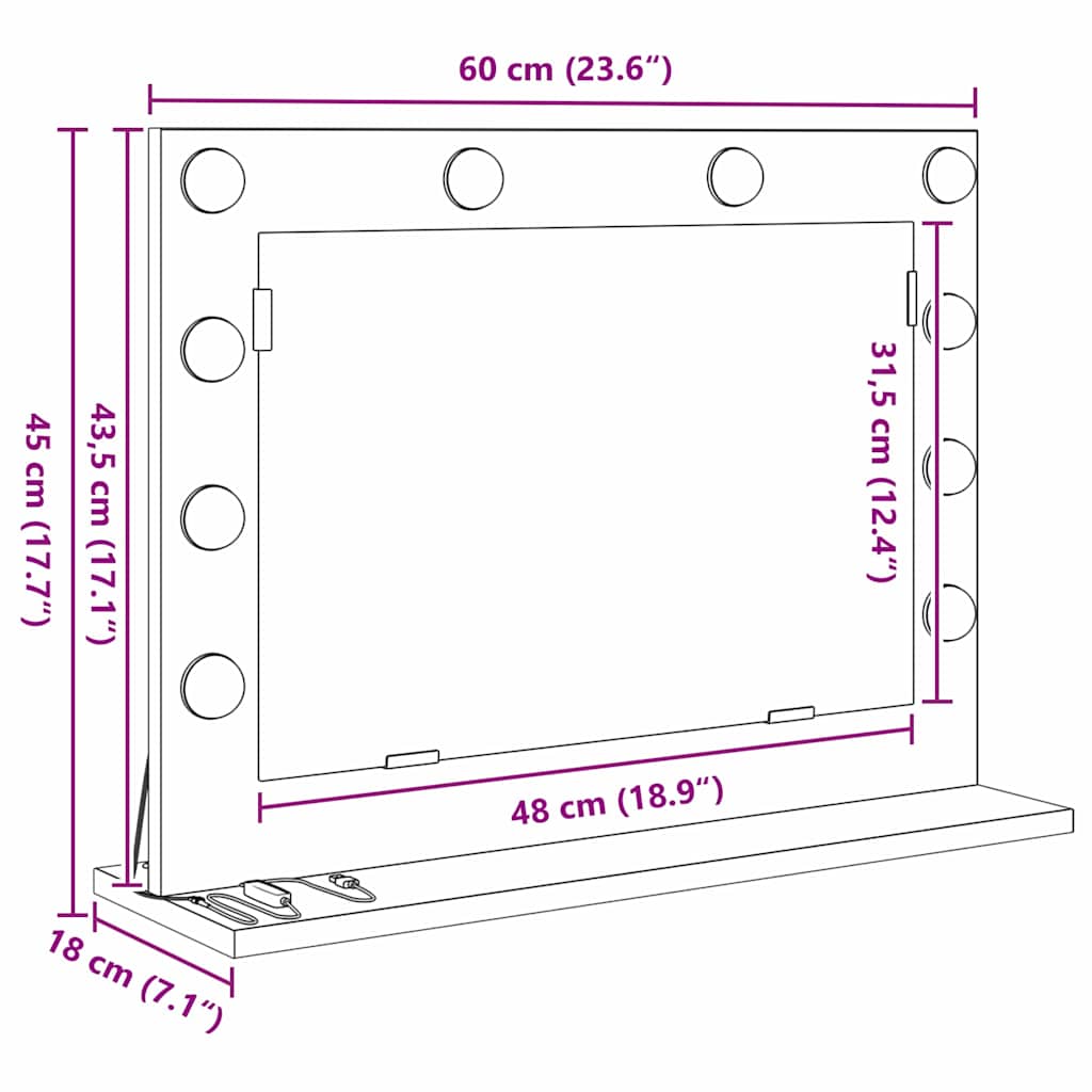 Kosmetikspiegel Altholz 60 x 45 x 18 cm Holzwerkstoff und Glas