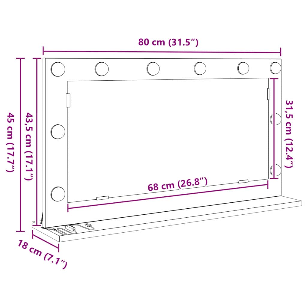 Kosmetikspiegel Altholz 80 x 45 x 18 cm Holzwerkstoff und Glas