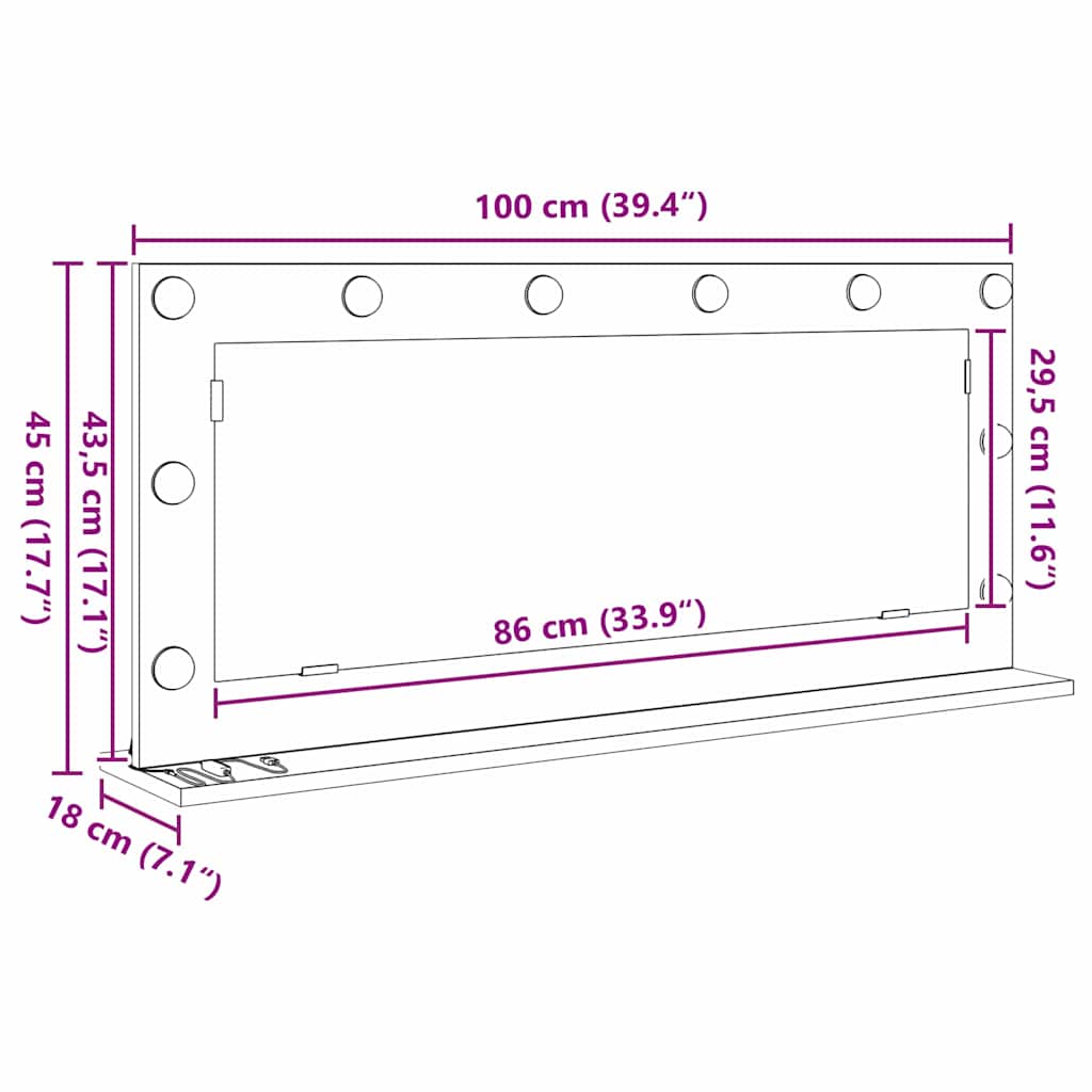 Kosmetikspiegel mit Spiegel Geräucherte Eiche 100 x 45 x 18 cm