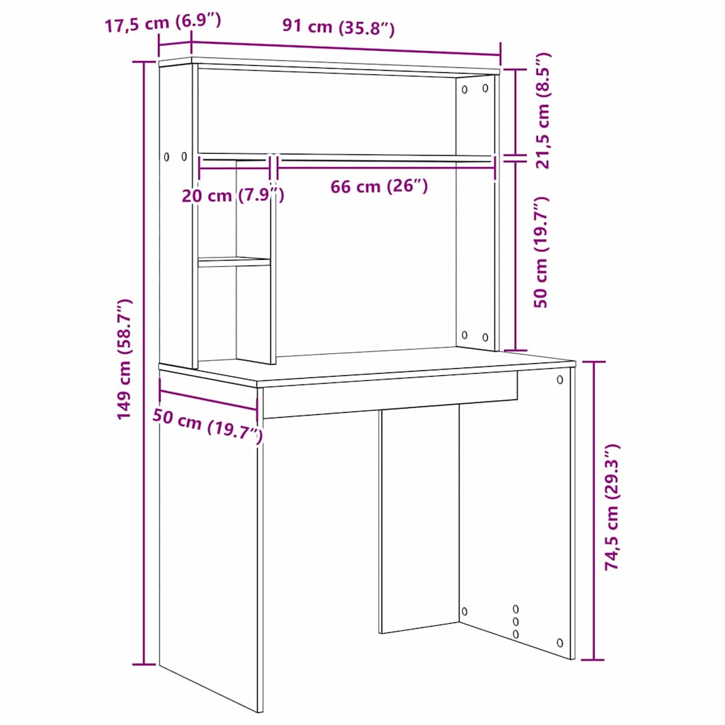 Schreibtisch Grau Sonoma 91 x 50 x 149 cm Holzwerkstoff