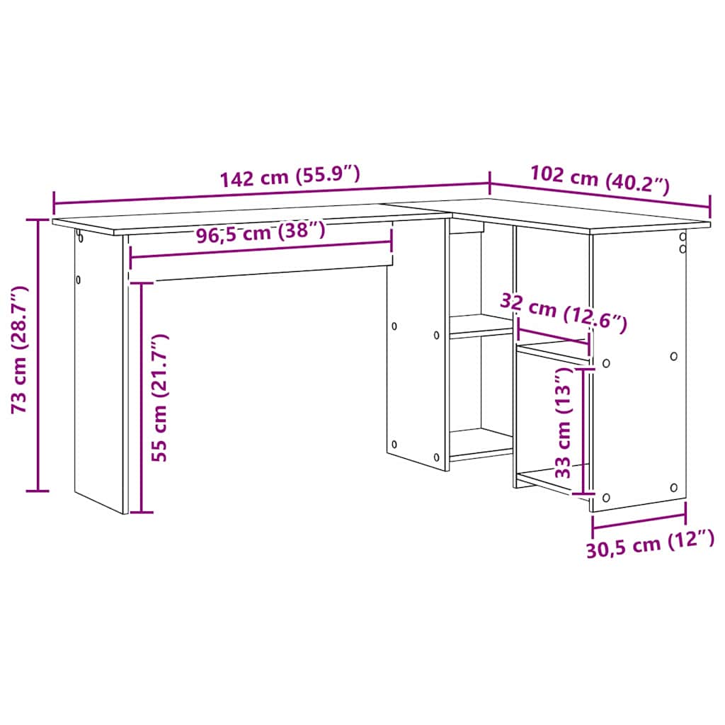 Schreibtisch mit Regal Weiß 142 x 102 x 73 cm Holzwerkstoff