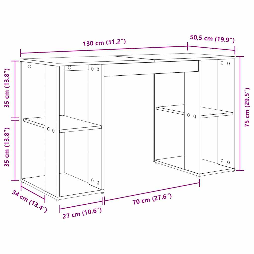 Schreibtisch mit Stauraum Graues Sonoma 130 x 50,5 x 75 cm