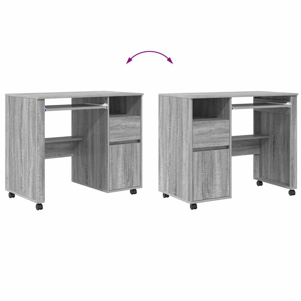 Tisch mit Rollen mit Regal Grau 91 x 50 x 77 cm Holzwerkstoff