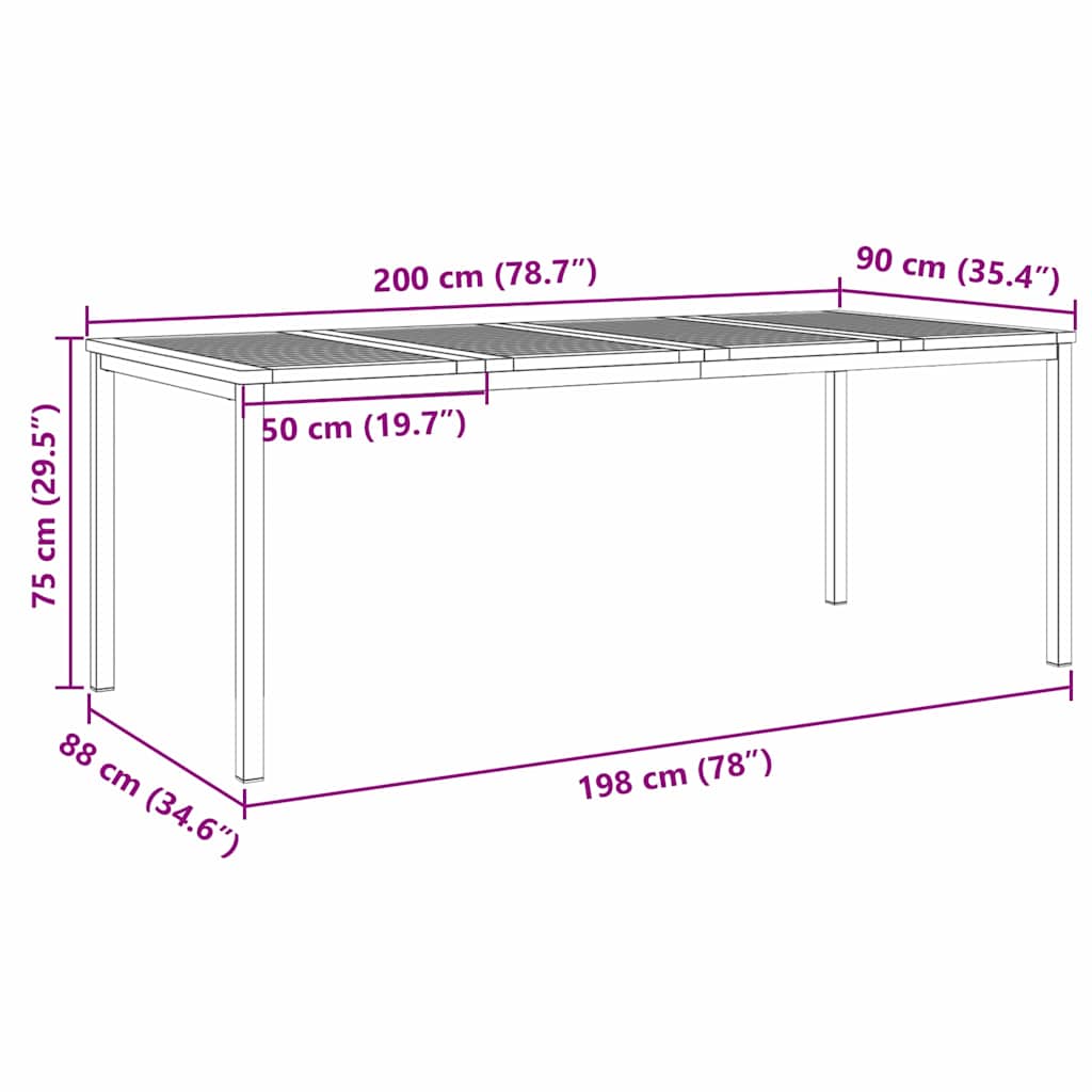 Esstisch für draußen Braun 200 x 90 x 75 cm Akazie Massivholz