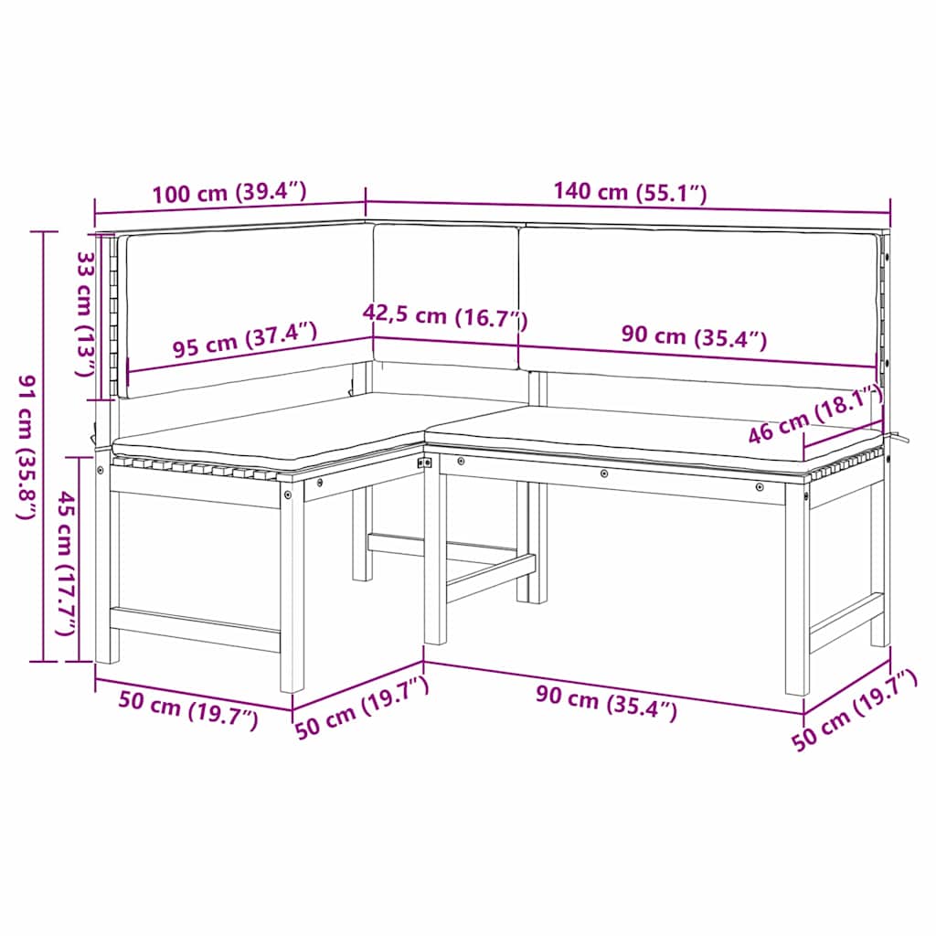 Garten Eckbank Braun 140 x 100 x 91cm Massivholz Akazie