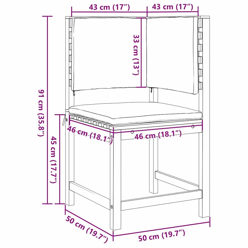 Gartenstuhl Braun 50 x 50 x 91cm Massivholz Akazie