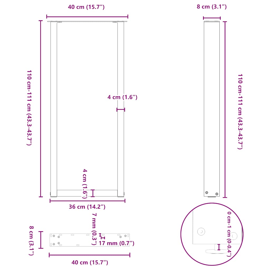 Bartischbeine U-Form 2 Stk. Anthrazit 40x(110-111) cm Stahl