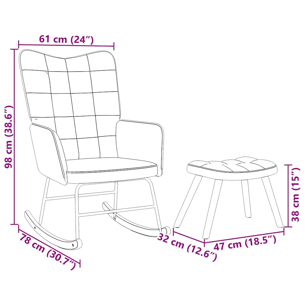 Schaukelstuhl mit Hocker Pink Velvet