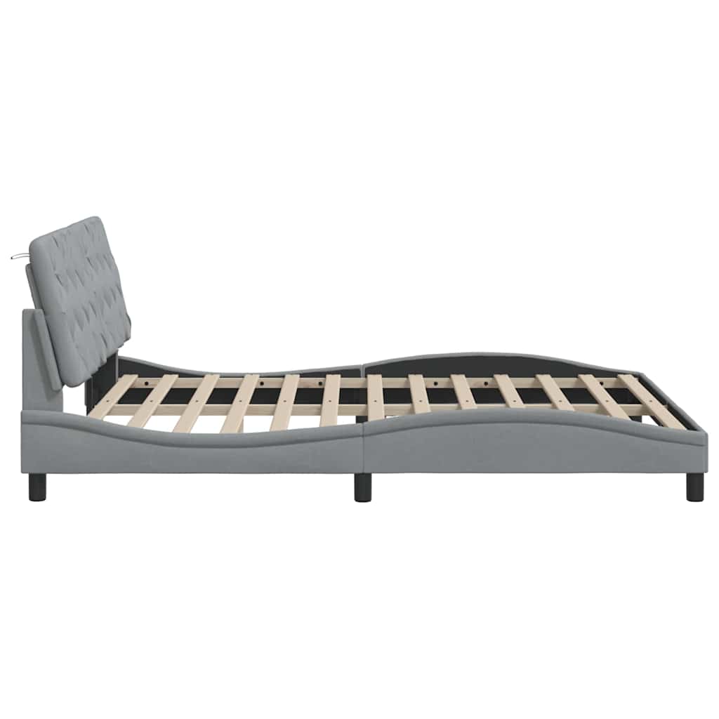 Bettgestell mit LED ohne Matratze Hellgrau 160x200 cm Stoff
