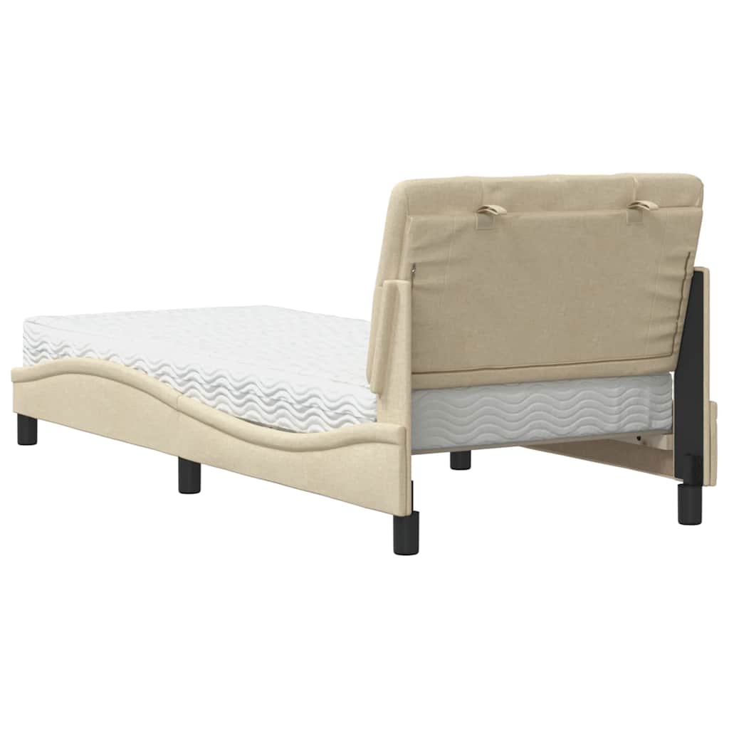 Bett mit Matratze Creme 90x190 cm Stoff