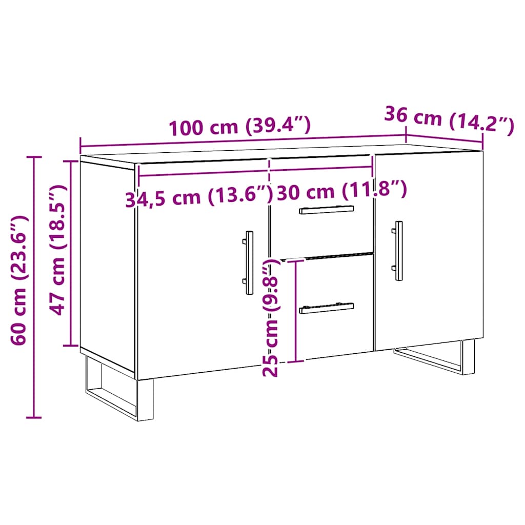 Sideboard Artisan-Eiche 100x36x60 cm Holzwerkstoff
