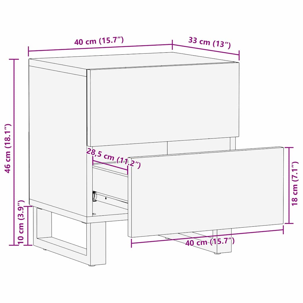 Nachttisch Weiß und Schwarz 40 x 33 x 46 cm Massivholz Akazie