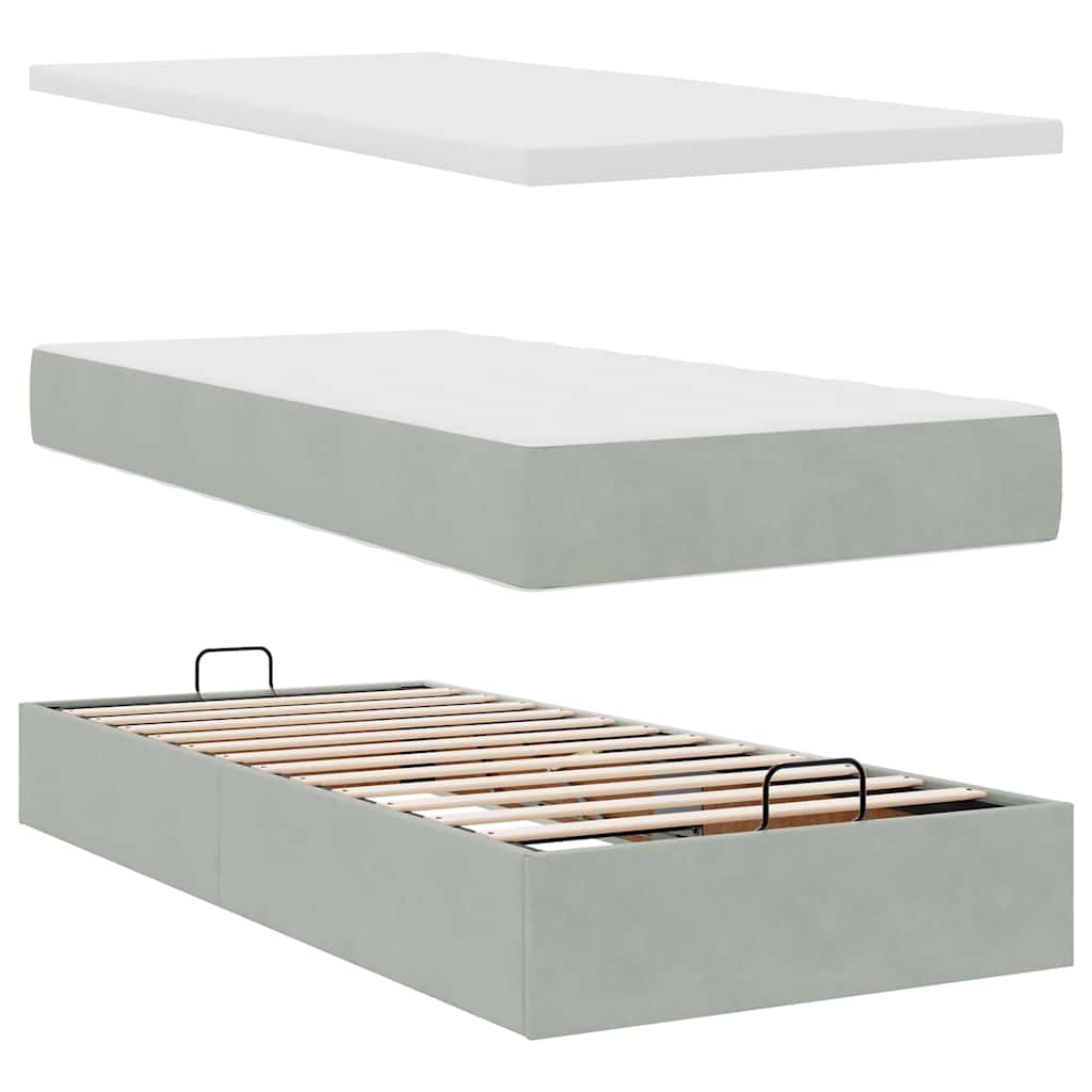 Ottoman-Bett mit Matratze Hellgrau 80x200 cm Samt