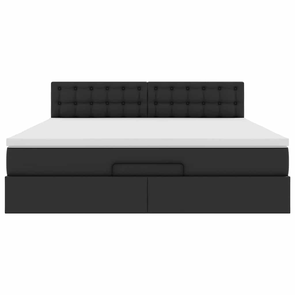 Ottoman-Bett mit Matratze Schwarz 160x200 cm Kunstleder