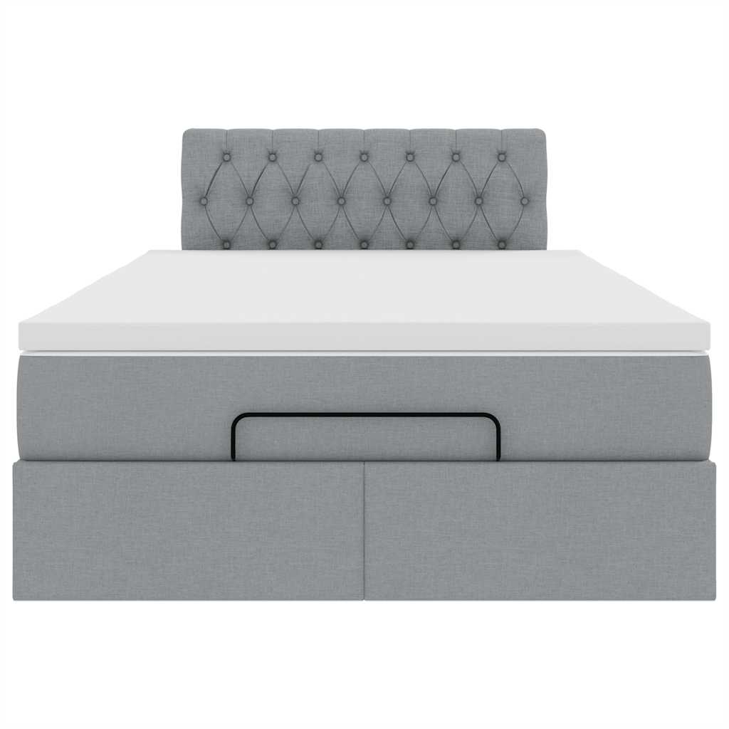 Ottoman-Bett mit Matratze Hellgrau 120x200 cm Stoff