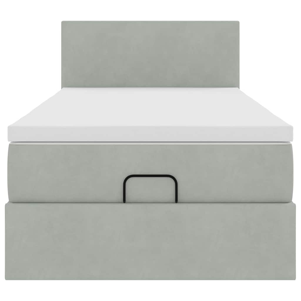 Ottoman-Bett mit Matratze Hellgrau 90x200 cm Samt
