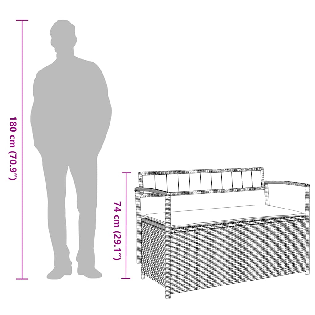 Gartenbank mit Stauraum und Kissen Schwarz Poly Rattan
