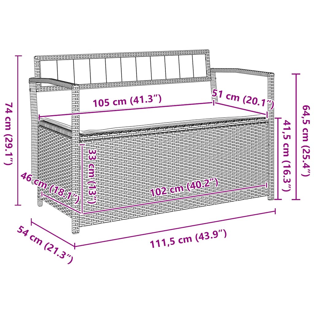 Gartenbank mit Stauraum und Kissen Hellgrau Poly Rattan
