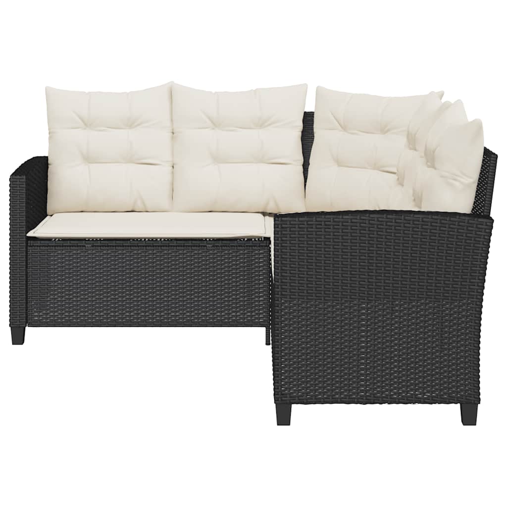 Gartensofa in L-Form mit Tisch und Kissen Schwarz Poly Rattan