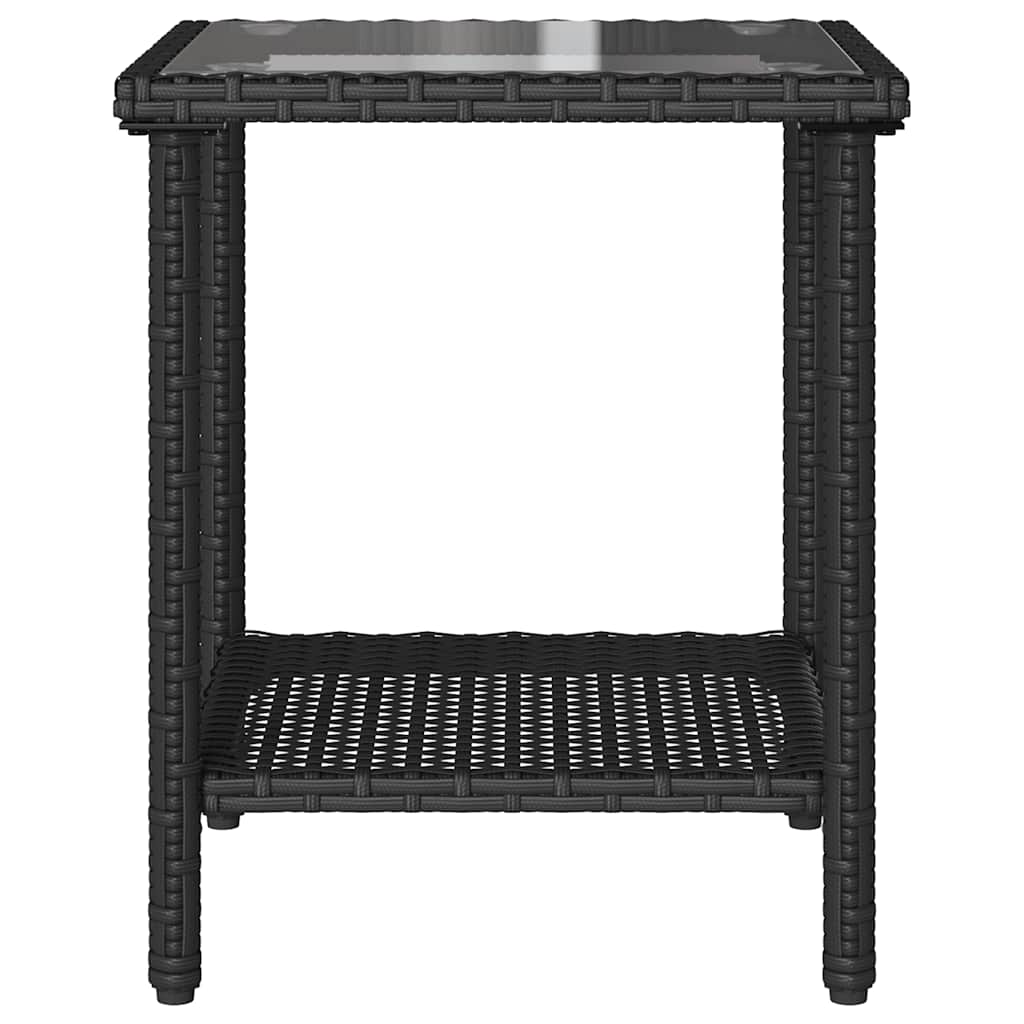 Gartensofa in L-Form mit Tisch und Kissen Schwarz Poly Rattan