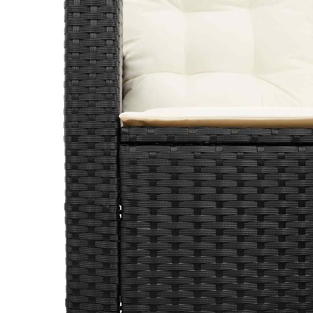 Gartensofa in L-Form mit Tisch und Kissen Schwarz Poly Rattan