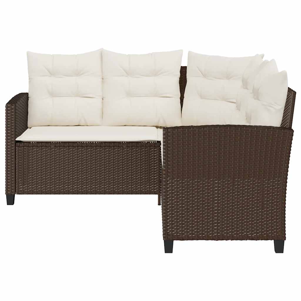 Gartensofa in L-Form mit Tisch und Kissen Braun Poly Rattan