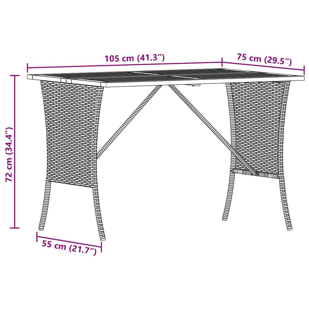 Gartentisch mit Akazienholzplatte 105x75x72 cm Poly Rattan