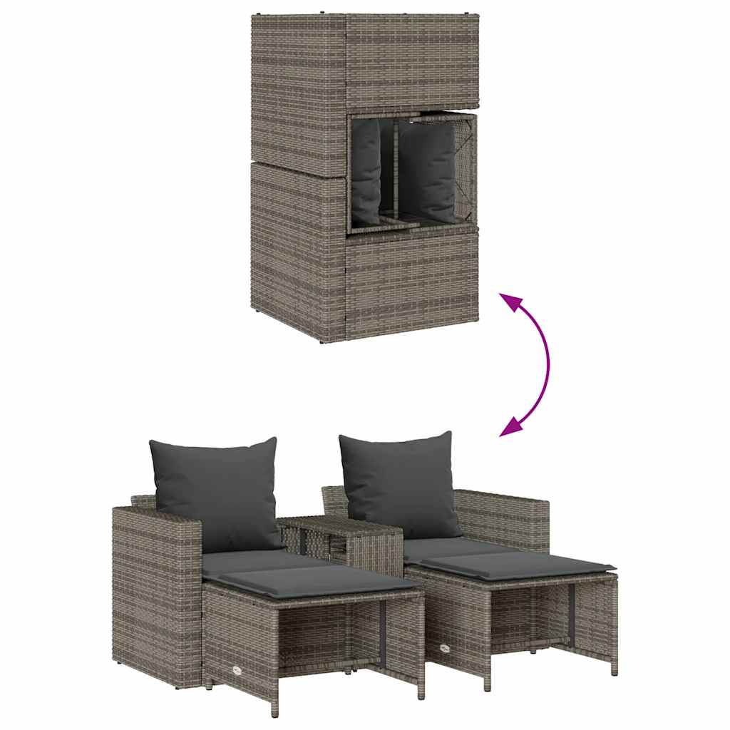 5-tlg. Garten-Sofagarnitur Kissen Stapelbar Grau Poly Rattan