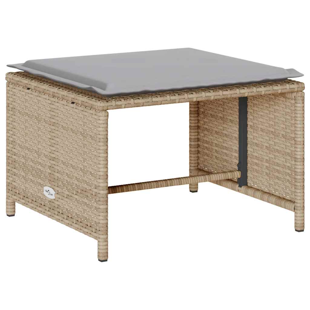 5-tlg. Garten-Sofagarnitur Kissen Stapelbar Beige Poly Rattan