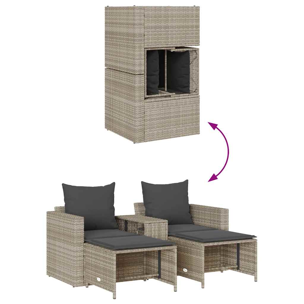5tlg. Garten-Sofagarnitur Kissen Stapelbar Hellgrau Poly Rattan
