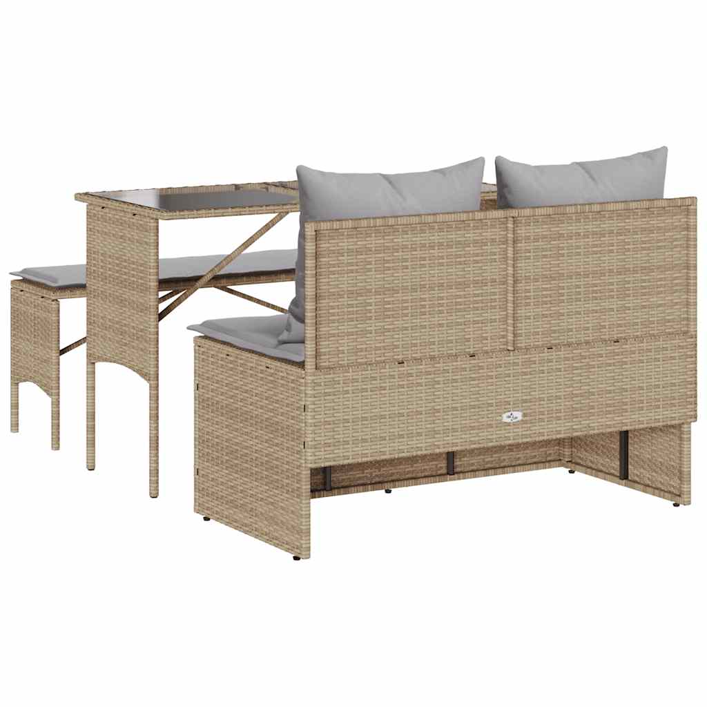 3-tlg. Garten-Essgruppe mit Kissen Beige Poly Rattan