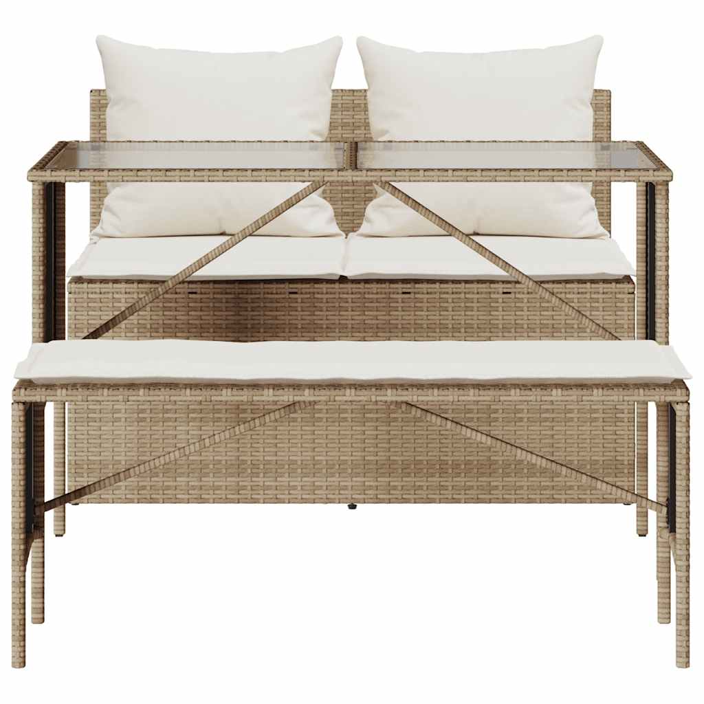 3-tlg. Garten-Essgruppe mit Kissen Beige Poly Rattan