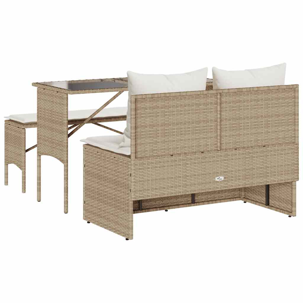 3-tlg. Garten-Essgruppe mit Kissen Beige Poly Rattan