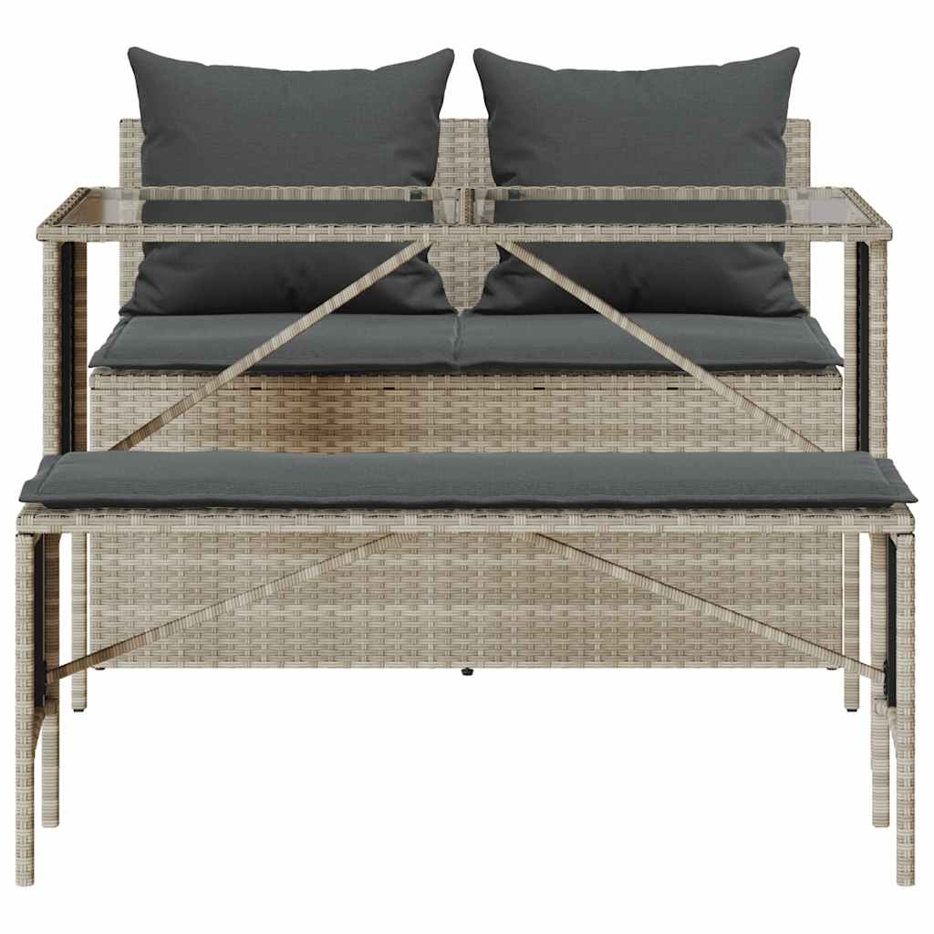 3-tlg. Garten-Essgruppe mit Kissen Hellgrau Poly Rattan