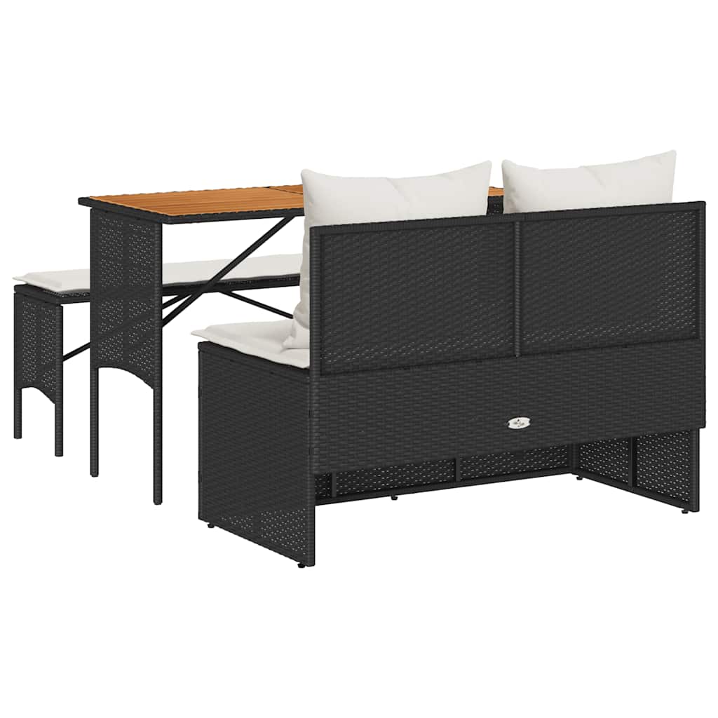 3-tlg. Garten-Essgruppe mit Kissen Schwarz Poly Rattan