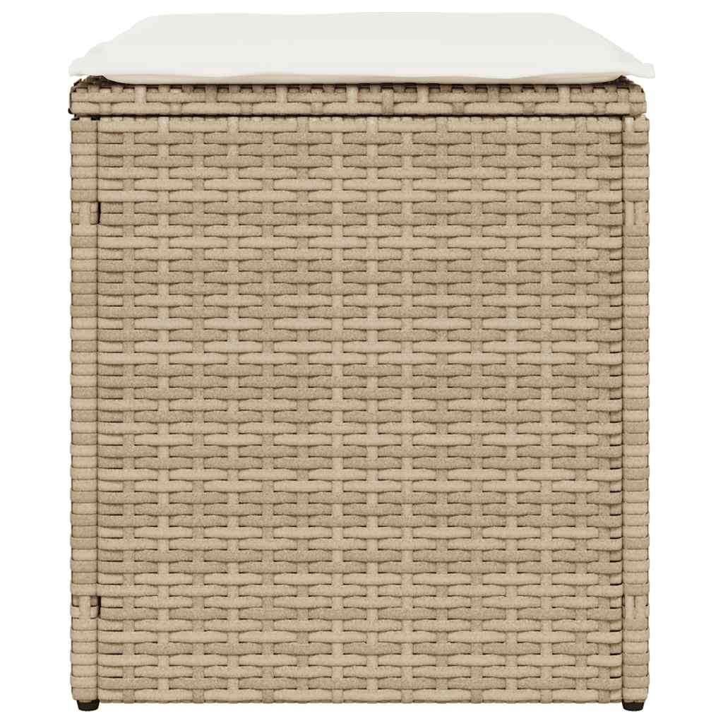 Gartenhocker mit Kissen 2 Stk. Beige 40x40x43 cm Poly Rattan