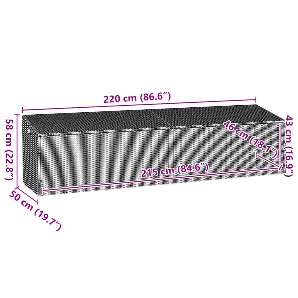Garten-Auflagenbox Grau 220x50x58 cm Poly Rattan