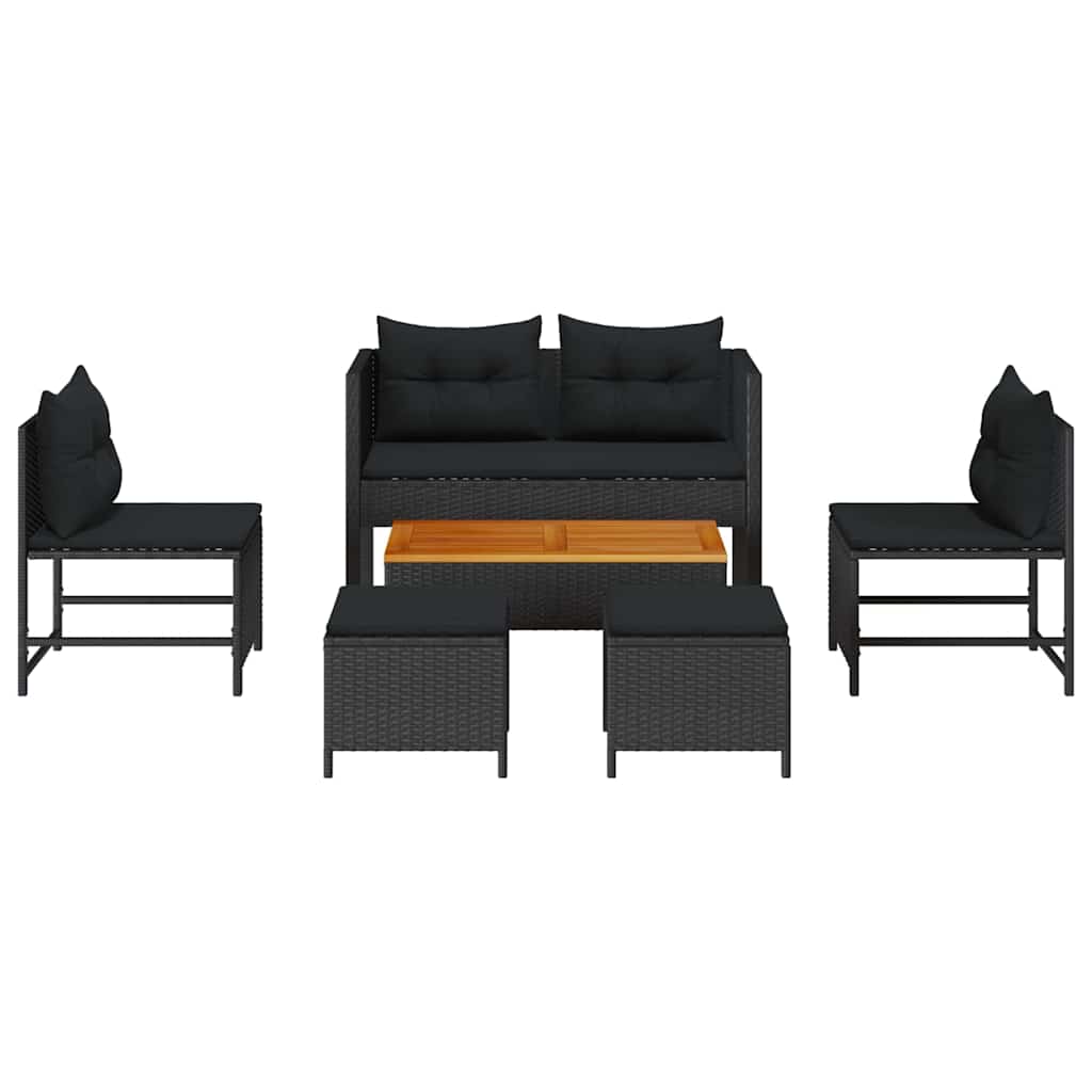 Garten-Sofa-Set 6 pcs Schwarz Poly-Rattan