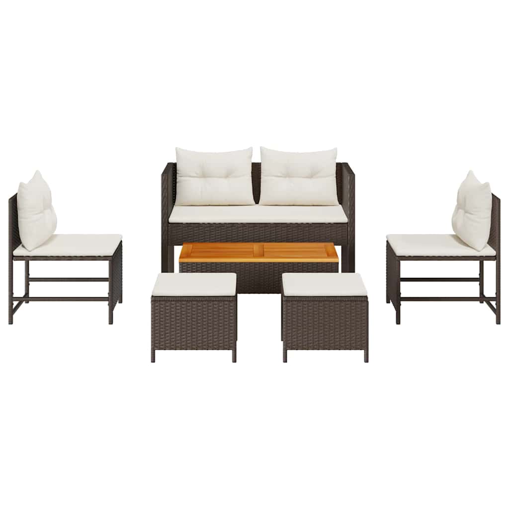 Garten-Sofa-Set 6 pcs Braun und Creme Poly-Rattan
